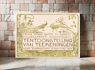 Πίνακας, Tentoonstellingsaffiche met een pauw en een fazant voor een tentoonstelling van Theo van Hoytema bij Firma Frans Buffa en Zonen te Amsterdam (1896) by