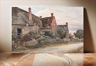Πίνακας, Thatched Cottage with Barn Adjoining (1845 –1908) watercolor art by John Fulleylove