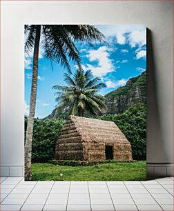 Πίνακας, Thatched Hut in Tropical Landscape Αχυροσκεπή καλύβα σε τροπικό τοπίο