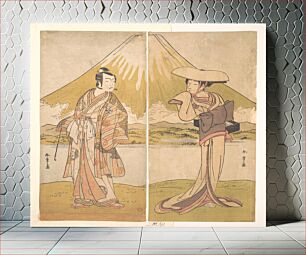 Πίνακας, The Actor Bando Mitsugoro as a Man in Sumptuous Raiment, Standing in a Field, Mount Fuji in the Background by Katsukawa Shunshō
