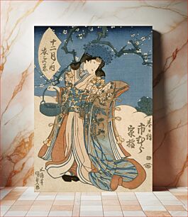Πίνακας, The Actor Ichimura Kakitsu in a Female Role Representing the Second Month by Utagawa Kunisada