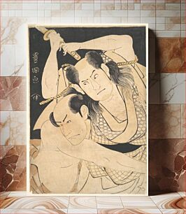 Πίνακας, The Actors Sawamura Sōjūrō III holding Sword Aloft, and Arashi Shichigorō III as Fighting Heroes by Utagawa Toyokuni