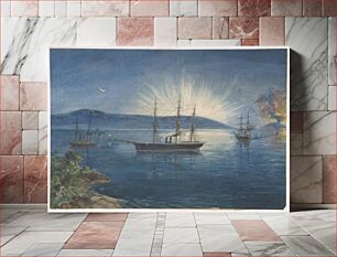 Πίνακας, The Bay of Bull Arms, Trinity Bay, Newfoundland, Bonfires Lighted on the Hills to Notify of the Arrival of the Cable Fleet on August 5th, 1858 by Robert Charles Dudley