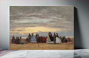 Πίνακας, The Beach at Villerville (1864) impressionism by Eugène Boudin