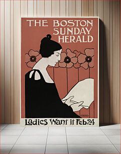 Πίνακας, The Boston Sunday Herald (1895–1901) vintage poster of a woman reading a newspaper in art nouveau style in high resolution by Ethel Reed