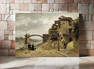 Πίνακας, The bridge at asnières after the siege of paris in 1971, 1871, by Adolf von Becker