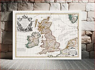 Πίνακας, The British Isles where the Kingdoms of England are (1730), vintage map illustration by Guillaume de L'Isle