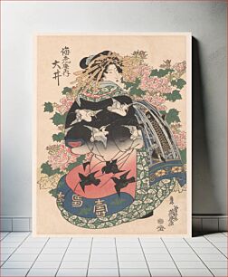 Πίνακας, The Courtesan Hanamurasaki of the Tsuchiya (from the series Beauties in their Finery amid Mallow Flowers) (c. 1820 - c. 1830) by Keisai Eisen