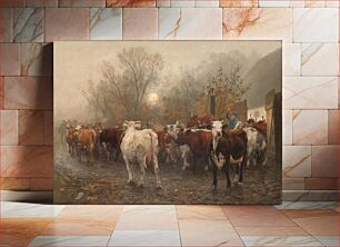 Πίνακας, The cows are driven out of the barn by Otto Bache