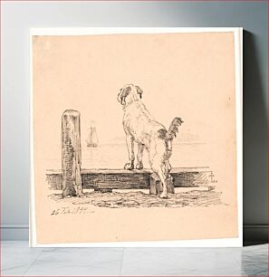 Πίνακας, The dog at the beach.Illustration for Kaalund's "Fables for Children".See comment from sheet catalogue. by Johan Thomas Lundbye