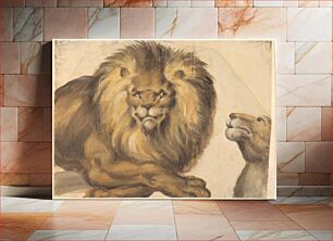 Πίνακας, The front body of a male lion and the head of a female lion by Christoph Amberger