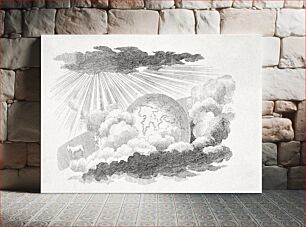 Πίνακας, The globe rolling between clouds (1919) etching art by JF Clemens