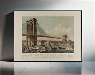 Πίνακας, The great East River suspension bridge. Connecting the cities of New York & Brooklyn. From New York looking south-east (1892) by Currier & Ives