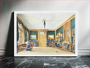 Πίνακας, The Green Drawing Room of the Earl of Essex at Cassiobury (1790–1864), vintage interior illustration by William Henry Hunt