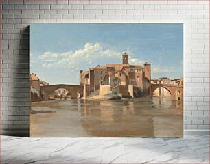Πίνακας, The Island and Bridge of San Bartolomeo, Rome (1825–1828) by Jean–Baptiste–Camille Corot
