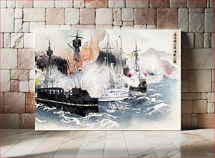 Πίνακας, The Naval Battle and Capture of Haiyang Island (Kaiyoto senryo kaisen no zu) (1894) by Ogata Gekko