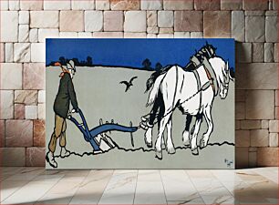 Πίνακας, The Ploughman by Cecil Aldin (1870-1935), a depiction of an old-fashioned plowman plowing the land using a horse