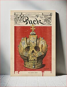 Πίνακας, The Russian crown illustration shows a crown in the shape of a human skull against a background of blood dripping into the title area at the bottom (1905) by Carl Hassmann