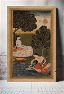 Πίνακας, The Sage Shuka and the Celestial Nymph Rambha (recto), Text (verso), Folio from a Rambha-Shuka Samvad (The Dialogue between Shuka and Rambha)