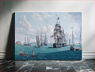 Πίνακας, The U. S. Ship Franklin, with a View of the Bay of New York by Thomas Thompson