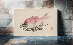 Πίνακας, The ukiyo-e illustration of fish and clams by Mochizuki Gyokusen, drawn in the year 1891