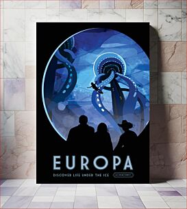 Πίνακας, The under-ice ocean as a must-see location on Europa moon. Fictional space tourism poster from JPL’s Visions of the Future. Inscript: «Europa. Discover Life under the Ice. All Ocean Views!!!»