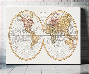 Πίνακας, The world from the discoveries & observations made in the latest voyages & travels (1807), vintage map illustration by Aaron Arrowsmith