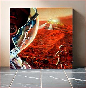 Πίνακας, This artist's concept depicts a possible scene of astronauts walking on Mars during a dust storm