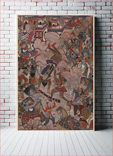 Πίνακας, This large-scale painting depicts the Battle of Mazandaran, an event in the Persian romance of the mythical adventures and battles of Amir Hamzah, the uncle of the Prophet Muhammad, recorded in the famous "Hamza