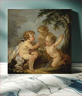 Πίνακας, Three amorins playing with a bird's nest, 1747, Guillaume Taraval
