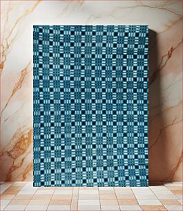 Πίνακας, three blue and white woven panels stitched together; supplementary weft-float pattern weave, commonly called overshot, repeated four times in each panel