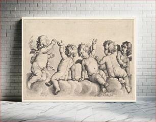 Πίνακας, Three Cherubs and Two Boys on Clouds, Wenceslaus Hollar (etcher)