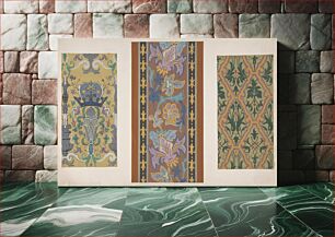 Πίνακας, Three designs for wallpaper featuring strapwork, rinceaux, and fleurs-de-lis by Jules Lachaise and Eugène Pierre Gourdet