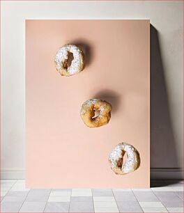 Πίνακας, Three Doughnuts on Beige Background Τρεις ντόνατς σε μπεζ φόντο