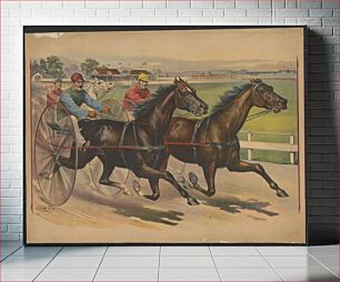 Πίνακας, [Three horses with jockeys running a harness race]
