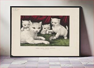 Πίνακας, Three little white kitties - their first mouse (1871) by Currier & Ives