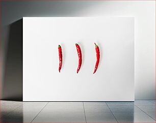 Πίνακας, Three Red Chilies on White Background Τρία κόκκινα τσίλι σε λευκό φόντο