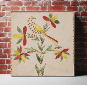 Πίνακας, Tiny Yellow and Red Bird on Flowering Twig by Unidentified artist