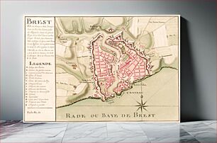 Πίνακας, Title: Brest, city of France in Lower Brittany with one of the Kingdom's largest ports in a large bay.Handwritten cartographic material of the city of Brest and fortifications
