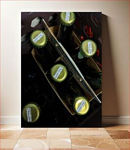 Πίνακας, Top View of Bottled Drinks in a Crate Κάτοψη εμφιαλωμένων ποτών σε κλουβί