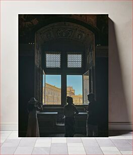 Πίνακας, Tourists Viewing Historical Buildings from a Dimly Lit Room Τουρίστες που βλέπουν ιστορικά κτήρια από ένα δωμάτιο με χαμηλό φωτισμό