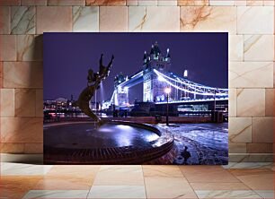 Πίνακας, Tower Bridge Night View with Statue Tower Bridge Νυχτερινή θέα με Άγαλμα