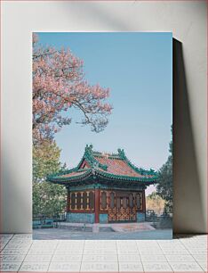 Πίνακας, Traditional Asian Pavilion with Cherry Blossom Tree Παραδοσιακό ασιατικό περίπτερο με ανθισμένες κερασιές