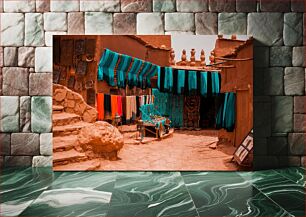 Πίνακας, Traditional Market with Colorful Fabrics Παραδοσιακή Αγορά με Πολύχρωμα Υφάσματα