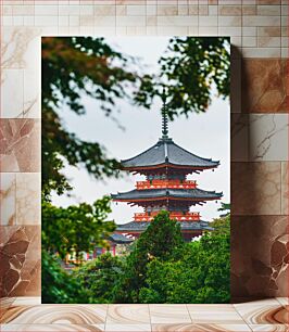 Πίνακας, Traditional Pagoda amidst Greenery Παραδοσιακή παγόδα μέσα στο πράσινο