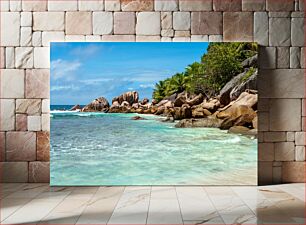 Πίνακας, Tranquil Beach with Rocks and Palms Ήσυχη παραλία με βράχους και φοίνικες