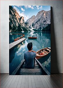 Πίνακας, Tranquil Lake with Boats and Mountains Ήσυχη λίμνη με βάρκες και βουνά