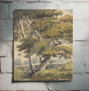 Πίνακας, Trees, with a Man Crossing a Footbridge