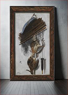 Πίνακας, Trompe l'oeil.Framed picture with dead game birds and bird netting hanging on a wall by Jacob Biltius