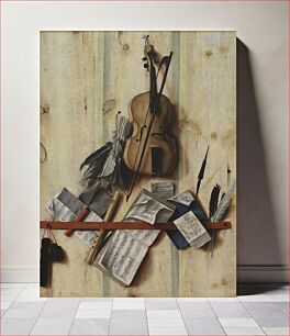 Πίνακας, Trompe l'oeil with violin, sheet music and recorder by Cornelis Norbertus Gysbrechts